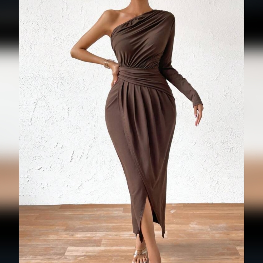 Brown Single Sleeved Dress